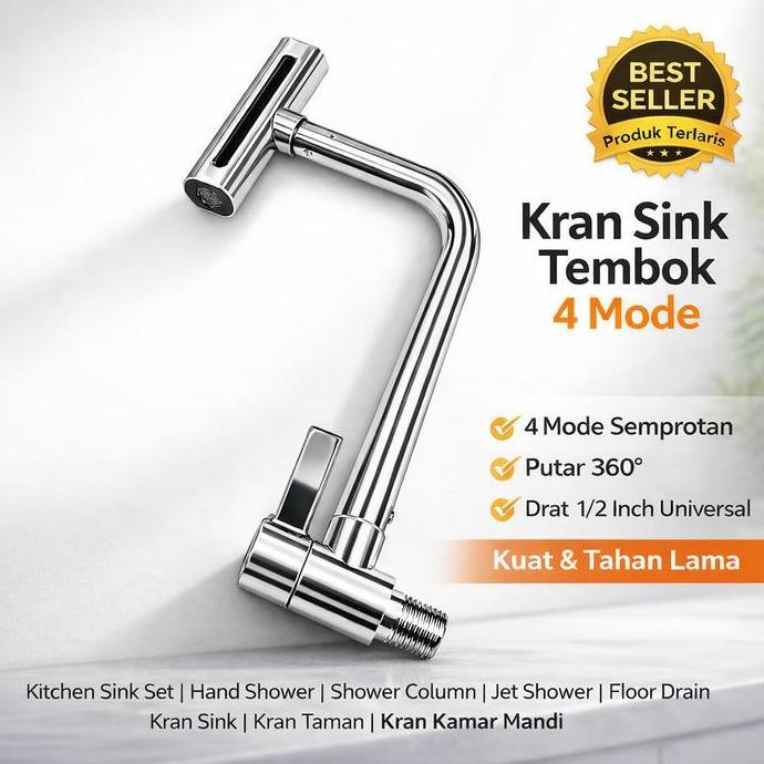 LIONME KRAN AIR TERJUN 4 MODE MODEL TEMBOK/KRAN SINK TEMBOK WASTAFEL/KRAN SINK TEMBOK AIR TERJUN/KRA
