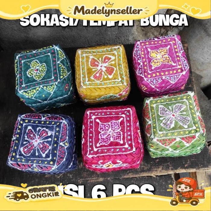 Sokasi Mini Warna Warni Isi 6 Pcs - Wadah Keranjang Bambu Warna Warni - Sokasi Mini - Tempat Bunga D