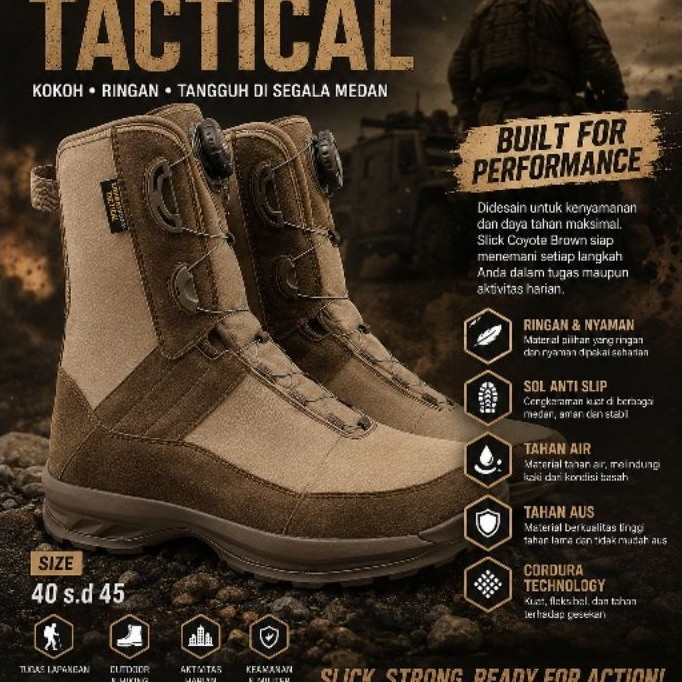 SEPATU PDL SLICK COYOTE BROWN COMBAT KICK TACTICAL