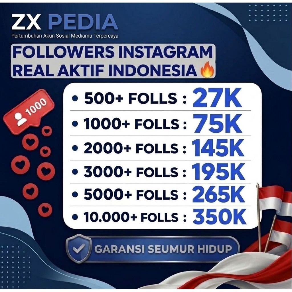 PROMO 1000 FOLLOWERS INDONESIA PREMIUM PROSES EXPRESS By ZX PEDIA (BERGARANSI) Refill Pasokan Utama 
