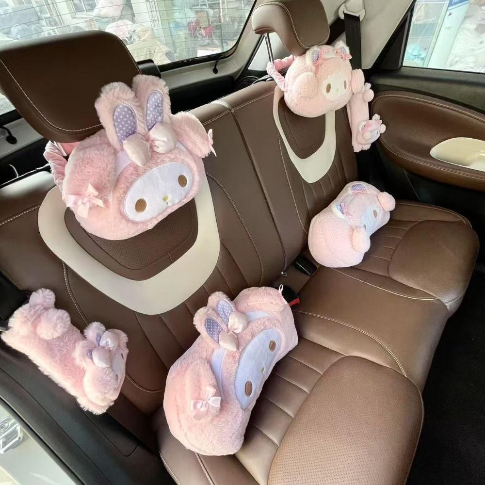 Set Aksesoris Mobil Boneka Pink Bunny Plush bantal mobil melody kuromi