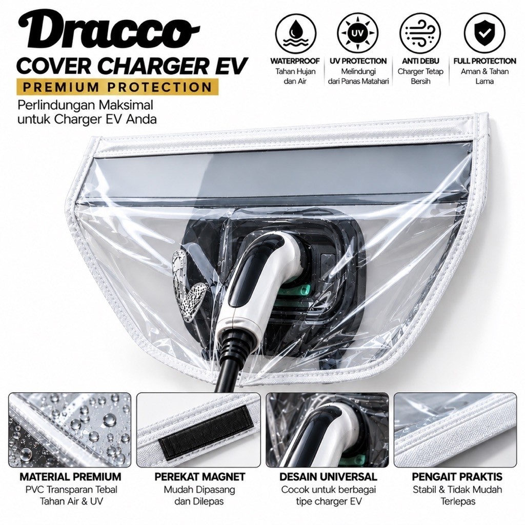 Cover Charger Mobil Listrik EV Anti Hujan Waterproof Universal Dracco - Putih