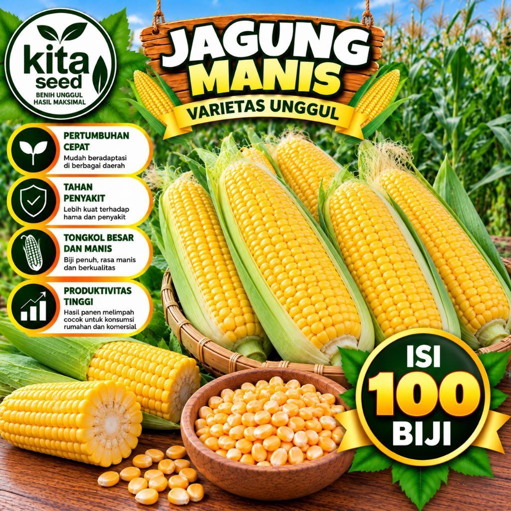 100 Biji Benih Jagung Manis Super, Cepat Panen, Hasil Melimpah Jagung Manis Besar, Manis & Berkualit