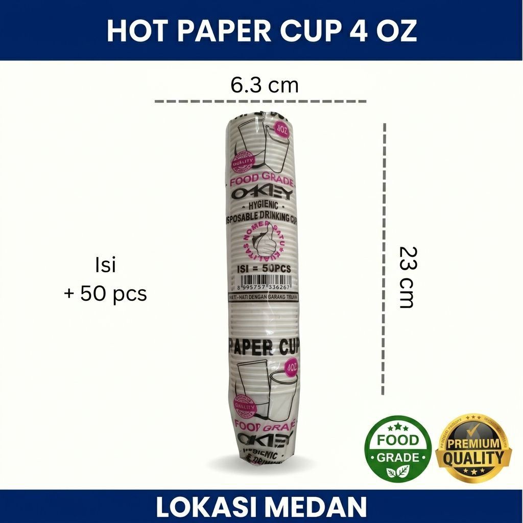 Paper Cup Hot 4 oz Polos Oakey Isi 50 Pcs - Gelas Kertas Kopi Espresso Food Grade Medan