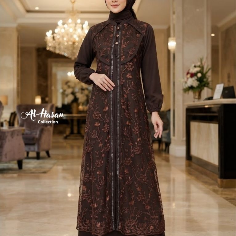Gamis Marina Silk Mix Brukat Tulle Ariana And Zahra Dress AL HASAN