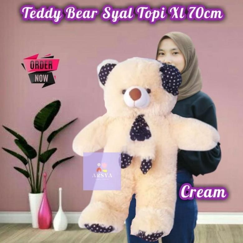 Boneka Teddy Bear XL 70CM Syal Topi DISKON