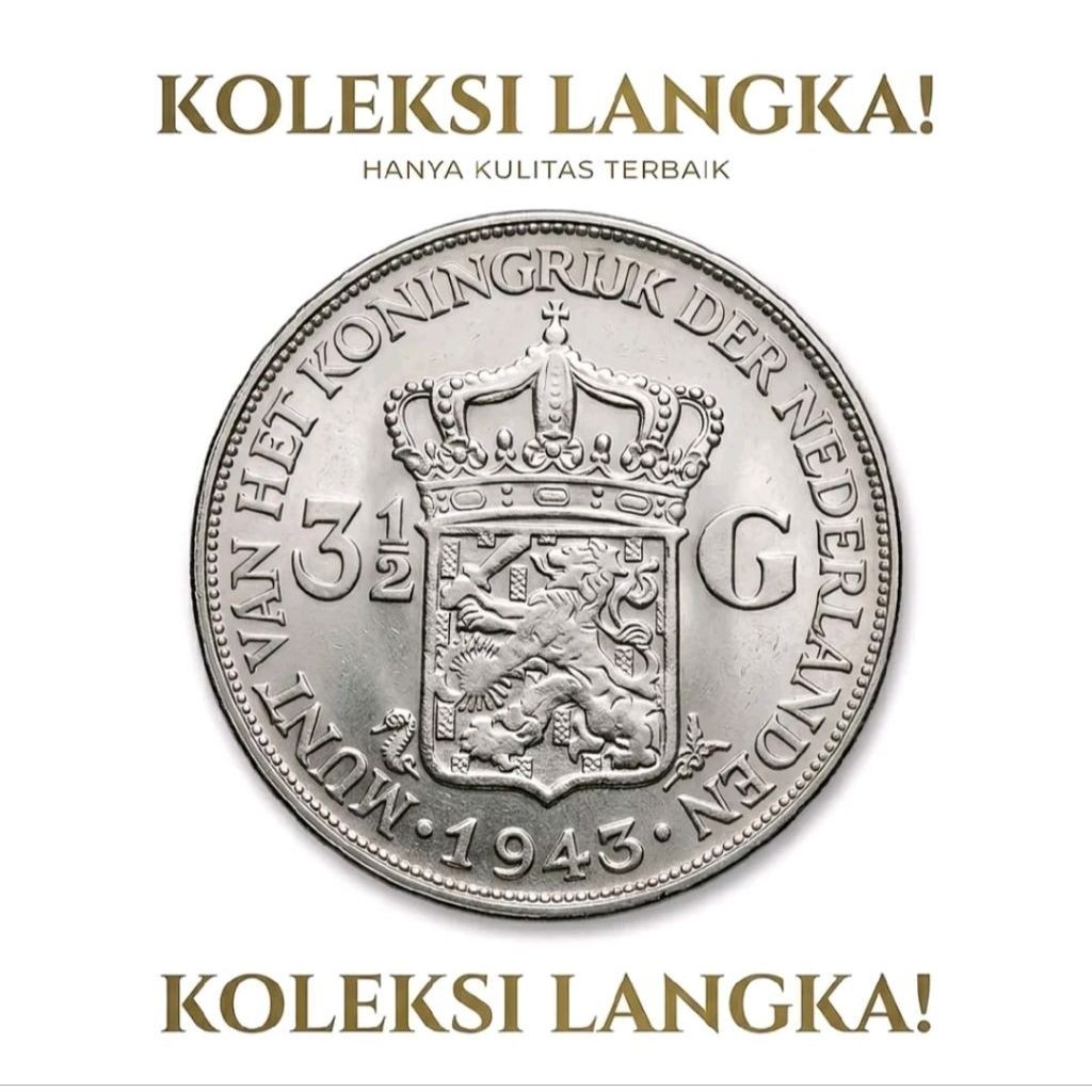 koleksi koin wihelmina Nederland 3½ G Tahun 1943