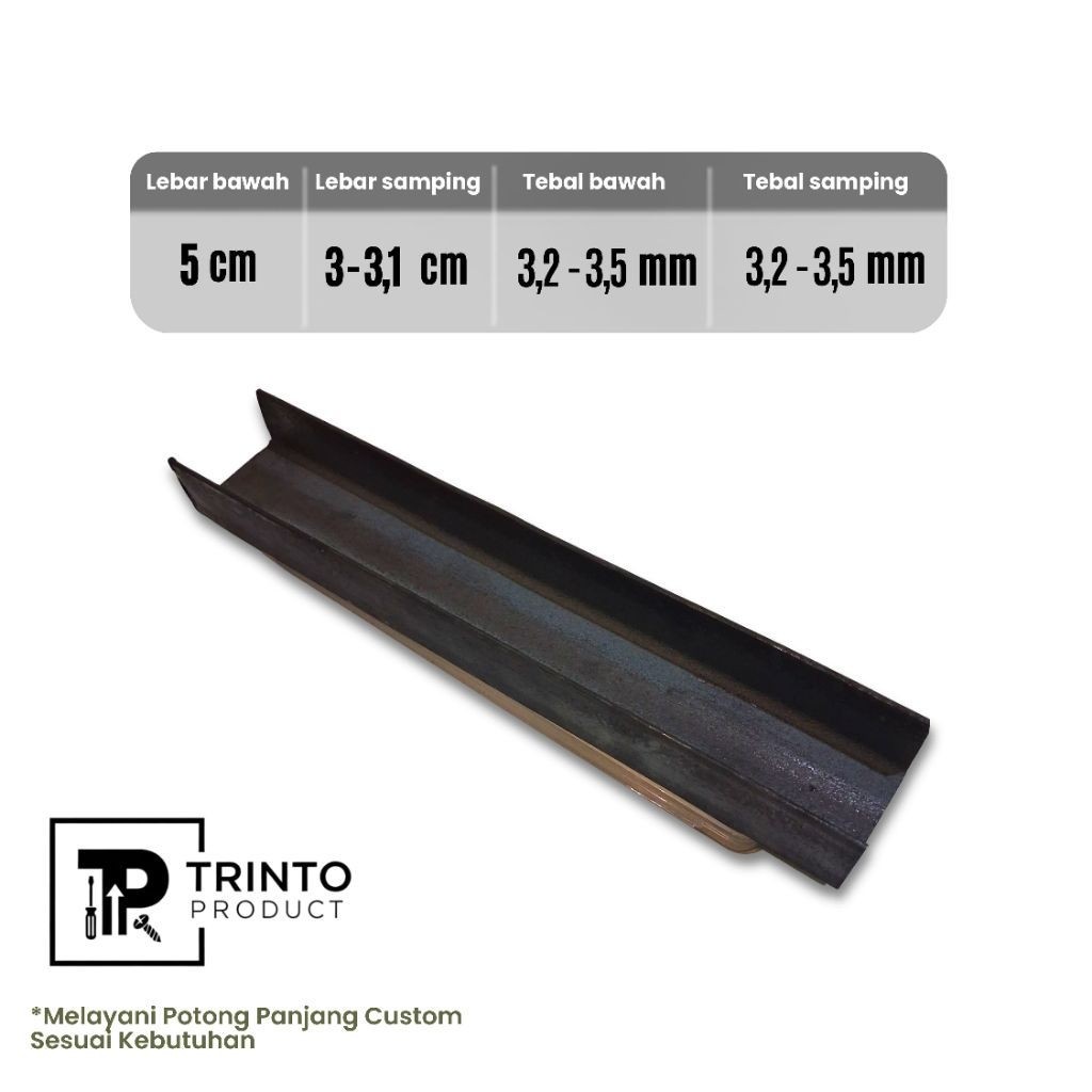 Besi Kanal UNP 5cm dengan ketebalan +3mm Panjang 10cm-100cm