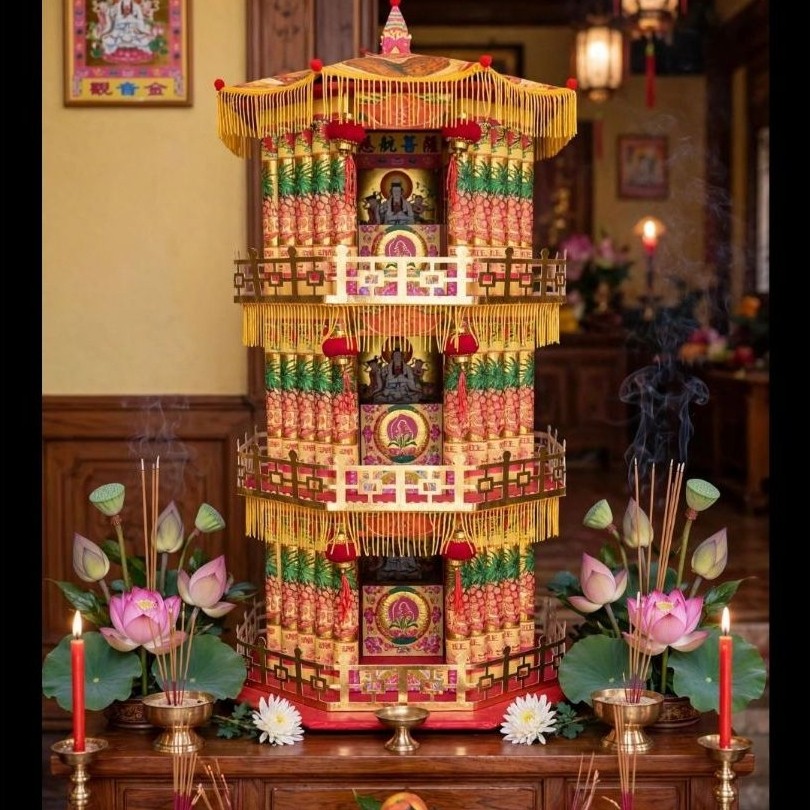 Pagoda Sembahyang Kwan Im Tanpa Lampu / Kertas  Nenas Sembahyang / Nenas / Teratai