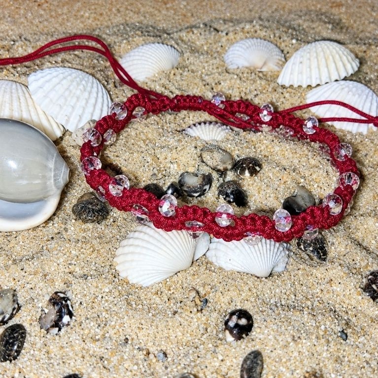 Gelang Macrame Manik Kristal-Gelang Tali Macrame Wanita dengan Manik-Manik Bening Aksesoris Fashion 