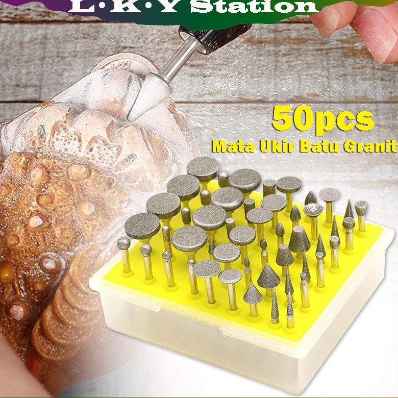 50pcs/set Mata Bor Tuner Diamond Mounted Mata Ukir Batu Granit Keramik Porting Gerinda Mini aSt