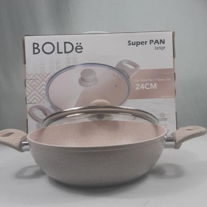 BOLDe SUPER PAN wajan wok kuping 2 Ear Wok 24 cm + Lid tutup kaca