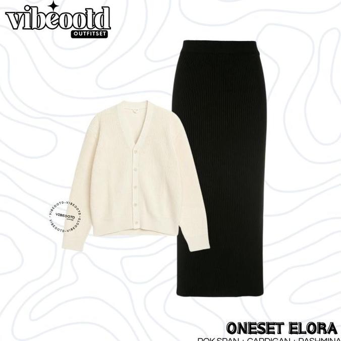 Df149>> Elora Outfit Set Wanita Hijab ( Bawahan Rok Span Basic Panjang + Atasan Cardigan Rajut + Pas