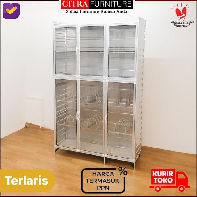 PROMO rak piring 3 pintu full kaca