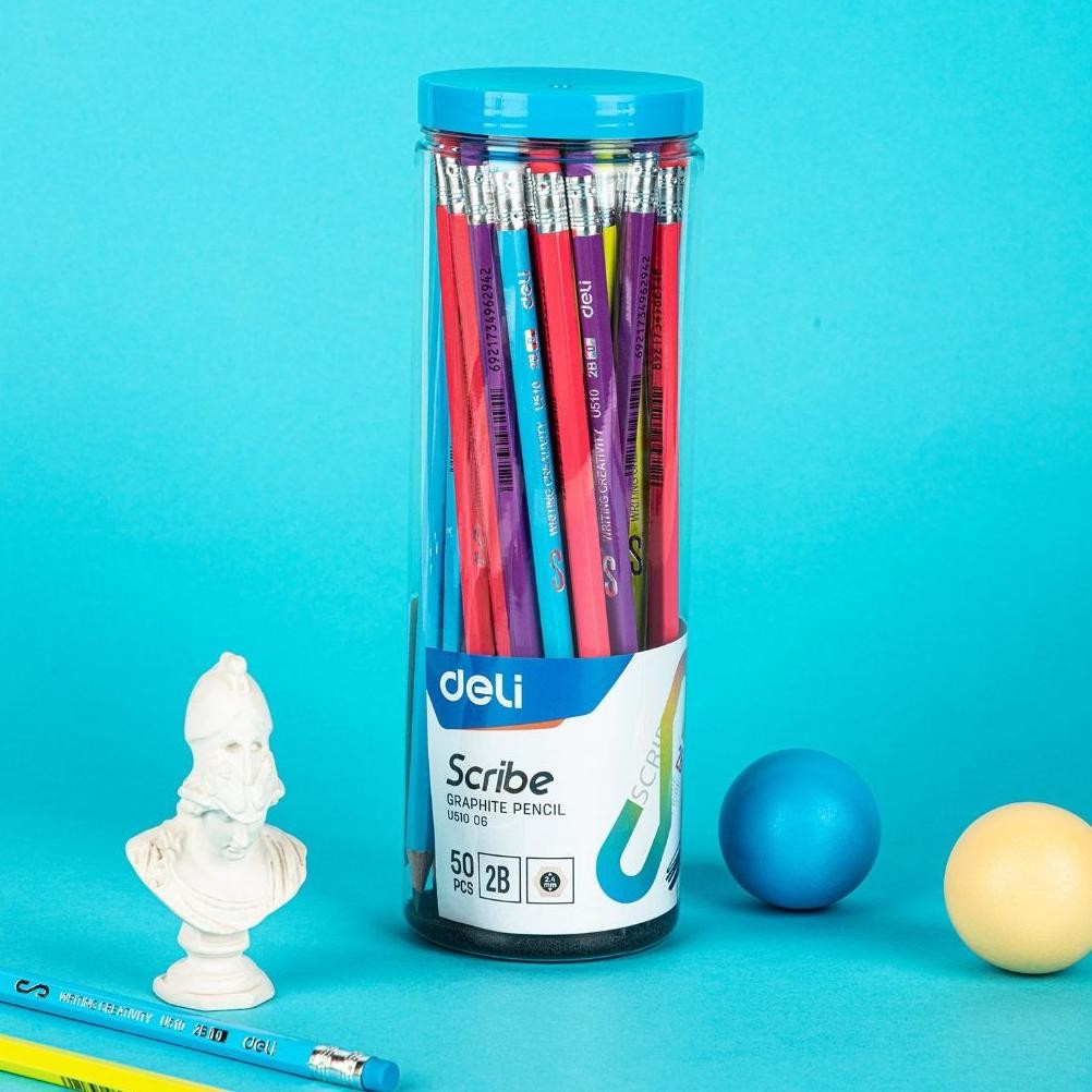 

Deli Pensil 2B dengan penghapus 50 pcstabung sudah di raut EU51006