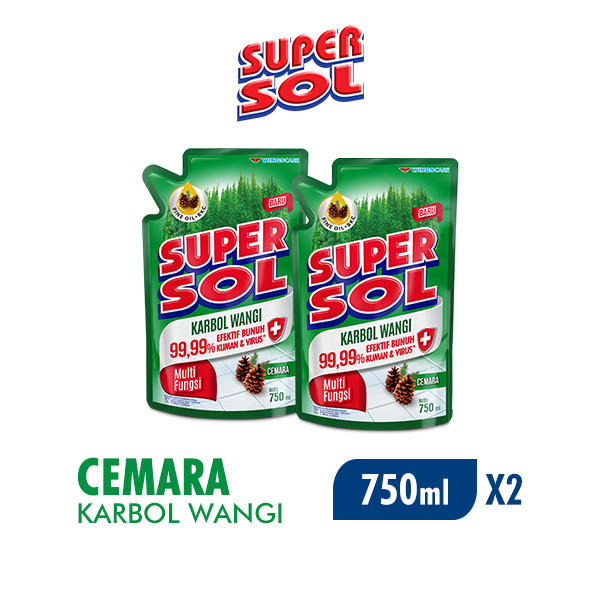 Supersol Pembersih Lantai Karbol Cemara Pine Pouch 750 ml x2