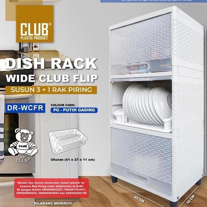DR1 WCFR / DR BYD - Dish Rack Wide Club Flip Susun - DR1 Lemari Piring Rak Dapur Plastik Pintu Trans