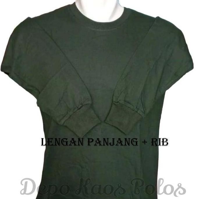 ready  Kaos Polos Combed 30s Lengan Panjang RIB - Hijau Army