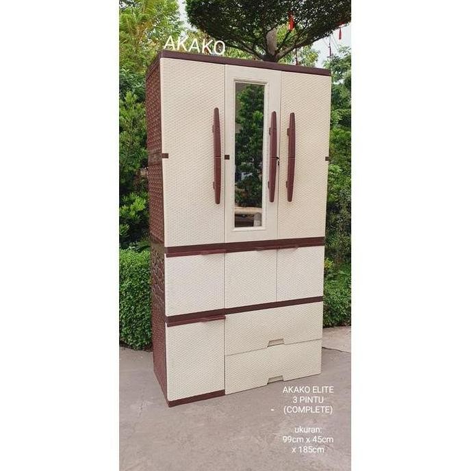 Lemari Pakaian Baju Plastik LP3P JUMBO BESAR Akako ELITE 3 PINTU MURAH LACI GANTUNG KACA CERMIN
