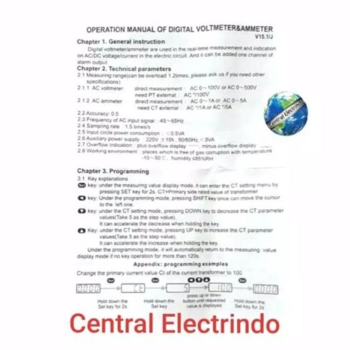 Ampere Meter Digital Direct Include Ct Ewig 96X96 Ac 100A.
