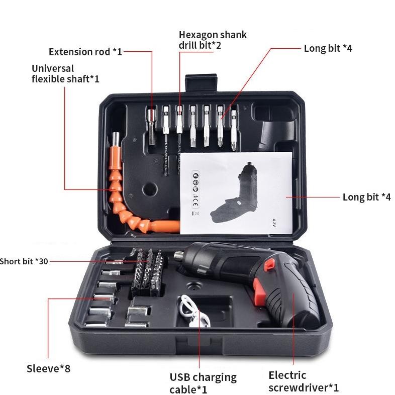 Reaim Mesin Bor Cordless Mini 49Pcs Set 4.2V /Cordless Set Screwdriver Baterai Bor Mini Obeng Mesin 