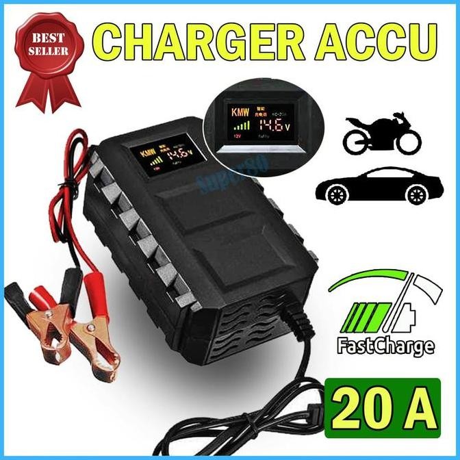 Alat Cas Aki 12V 6A / 20A Charger Accu Otomatis Automatic Repair 6 - 20 Ampere Motor Mobil Casan Por