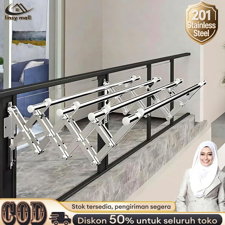 Jemuran Dinding Lipat Stainless 2 Meter Jemuran Baju Pakaian Dinding Jemuran Lipat Dinding