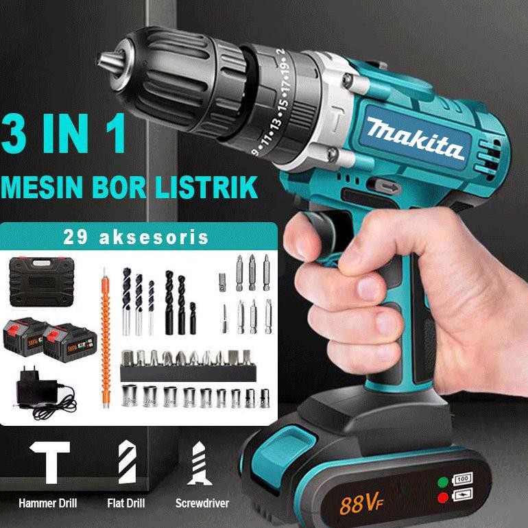 bor listrik 88vf Mesin bor 2baterai cas 10mm bor listrik murah bor tangan baterai besi tembok Beton 