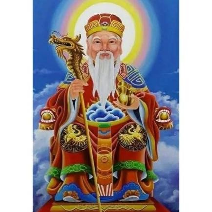Repro Digital Lukisan Gambar Dewa China Makmur Pelindung Bumi Taoisme