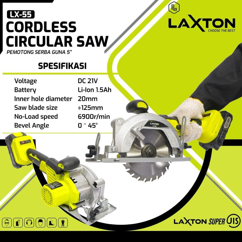 Circular Saw Cordless - Gergaji Baterai - Gergaji Kayu Laxton LX55 Gergaji Kayu 5" Baterai 5 Cell