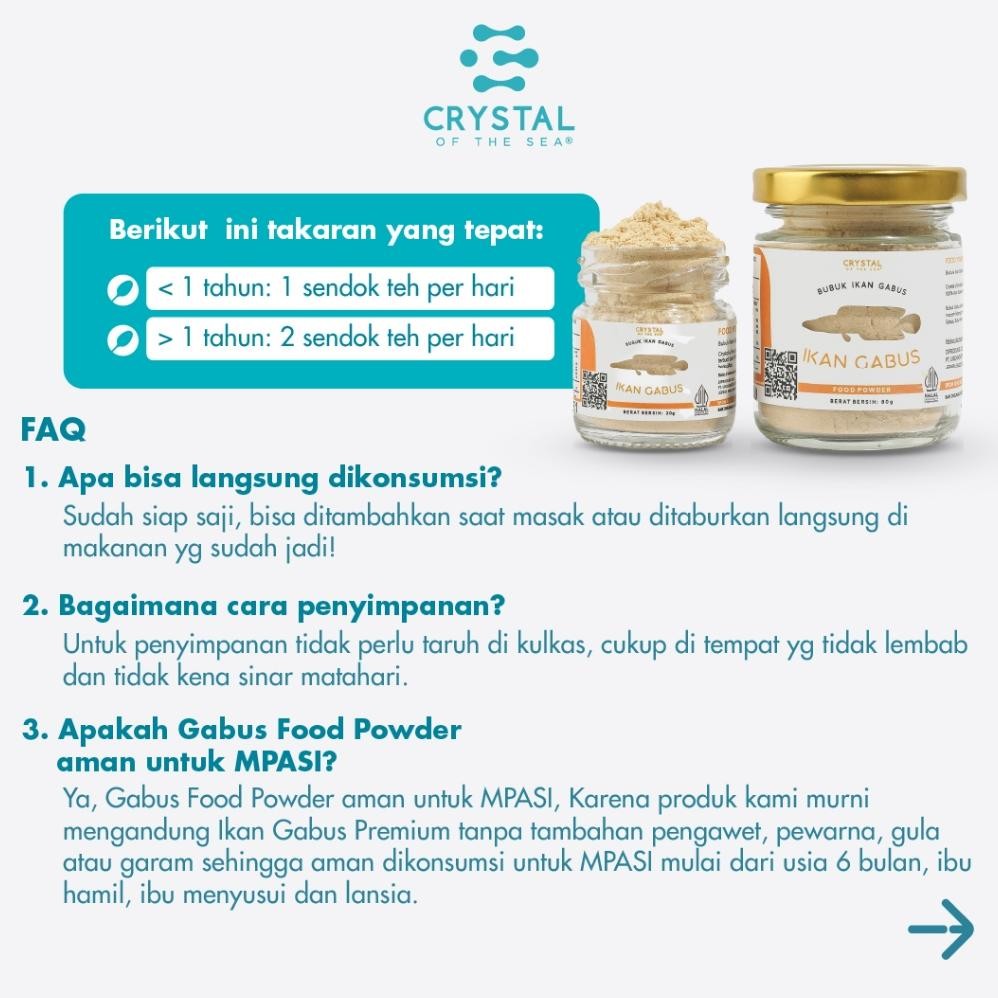 

Crystal Of The Sea | Gabus Powder (20Gr) (80Gr) / Bubuk Ikan Gabus - Bumbu Kaldu Mpasi Non Msg