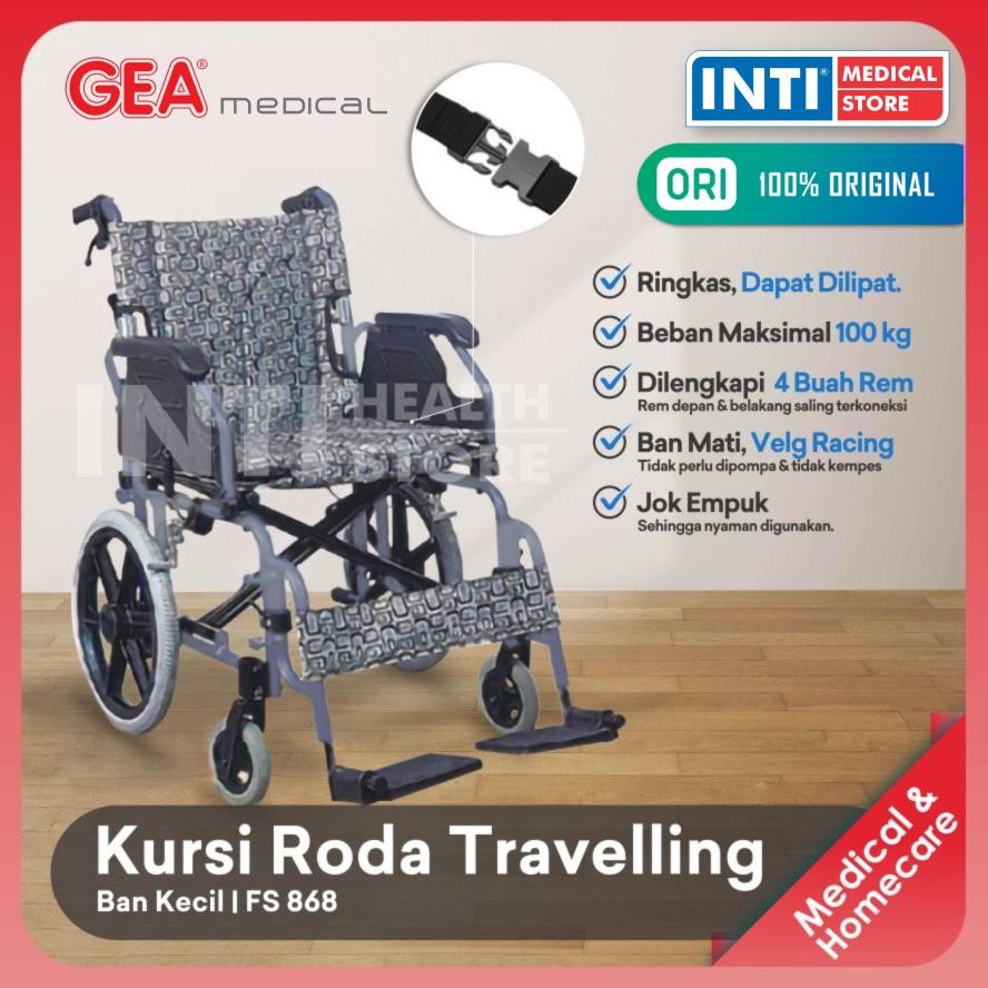 GEA | Kursi Roda Traveling FS 868 | Black Steel | Ban Kecil Ready stock MAKASSAR