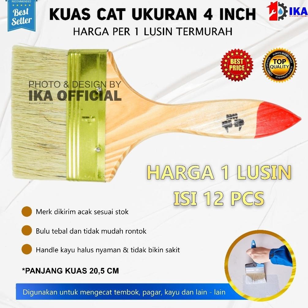 SAB kuas cat 4 inchi 1Lusin kuas gagang kayu gagang pvc acak merk 4 Inchi 1box 12pcs grosir non ecer