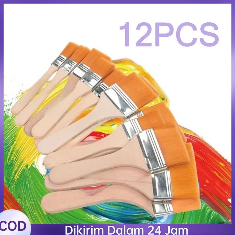 

12pcsSet Kuas Nilon Kuas Bulu Nylon Sikat Nylonsikat Nilon Tidak Mudah Berkarat Flat Painting Brush Sikat Pelat Nilon