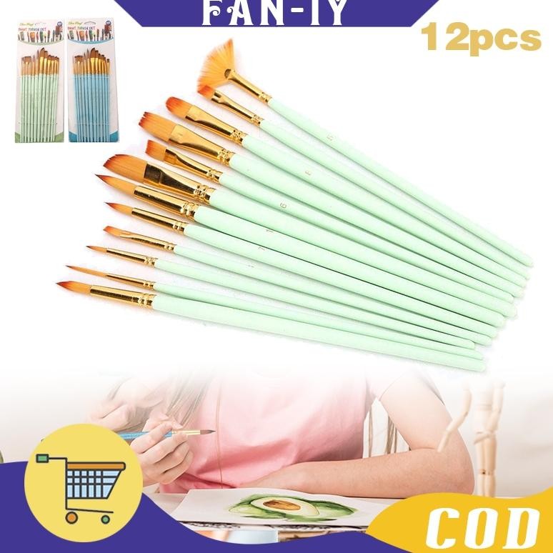 

12pcs Brush Lukis Set Kuas Cat Minyak Nylon Brush Painting Untuk Practice Drawing