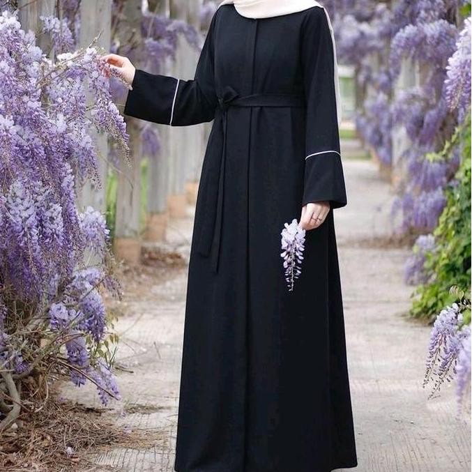 DS47 >> gamisabaya Muslim list plat putih Turki Hitam Umroh Wanita Dress Syari Jubah Wolfis Mewah Le