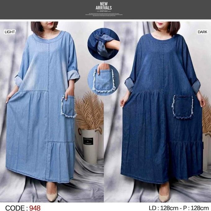 DI152 >> Gamis soft Jean's wash (adem.lembut) rempel rumbai bawah jumbo