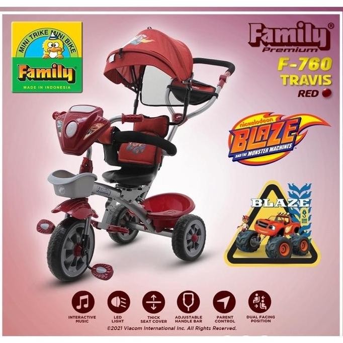 TERMURAH - Family Travis F760 Sepeda Roda Tiga Anak Musik Lampu n Kanopi Lipat