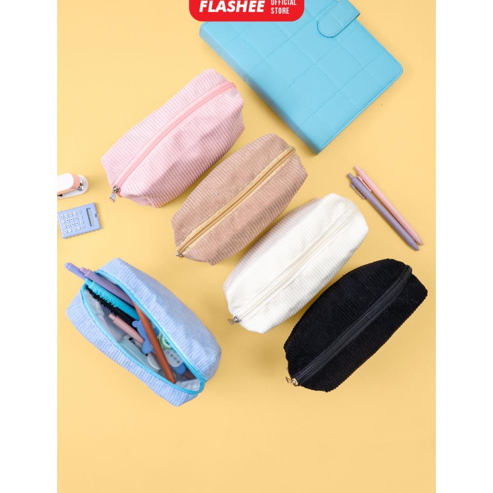 

Best - Flashee Pencil Case Kotak Pensil Corduroy Pouch Make Up Pouch Multifungsi !
