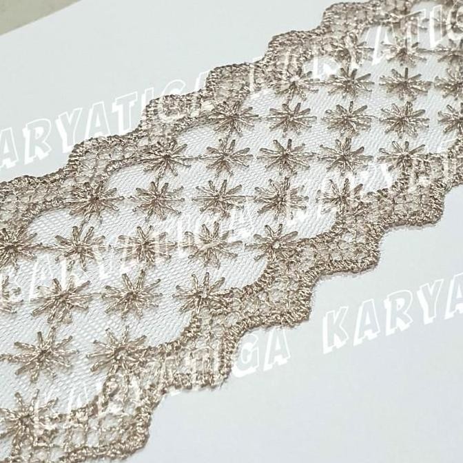 

+++++] Renda Nilon Tengah Motif Ombak Lebar 5.8 cm - Coklat Susu (16 yard)