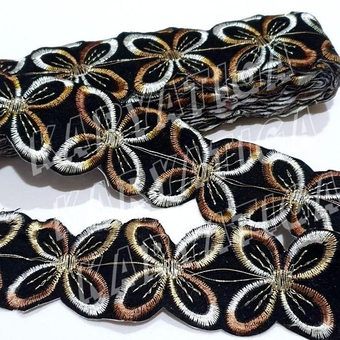 

`````````] Renda Bordir Bunga 4 Kelopak Lebar 4 Cm (5 Yard) Coklat