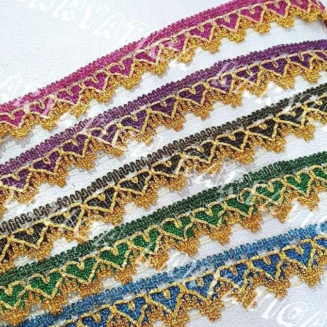 

#@#@#@#@] Renda Mahkota Kombinasi Emas Dil Mix Lebar +/- 3.9 cm Panjang 17 Yard