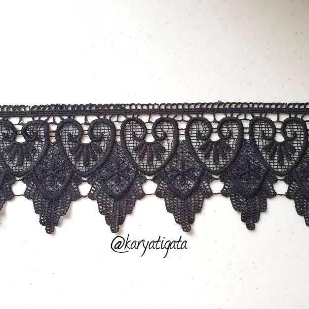 

{{{{}}] (Per Meter) Renda Giper / Gyper Bordir Hati Gunung Lebar 11 cm - Hitam
