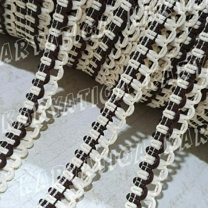 

{{{{}}] Renda JR Pinggir / Renda Resleting 11 mm - Coklat Tua/Krem (170 Yard)