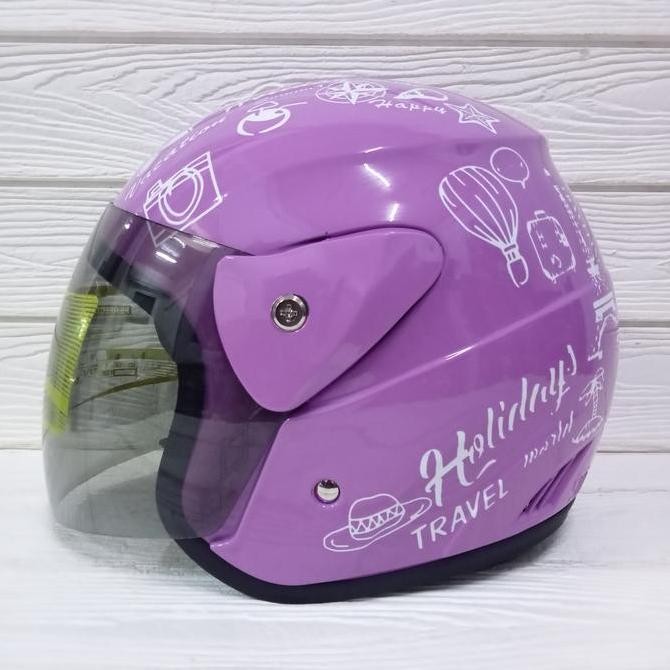 PROMO - HELM HALF F EVOLUTION MOTIF TRAVELING UNGU MIRIP GM EVO HELM DEWASA