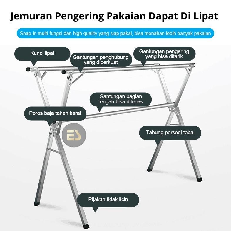 Es Jemuran Baju Lipat Tiang Jemuran Pakaian Kuat Tempat Jemuran Baju Portable Gantungan Baju