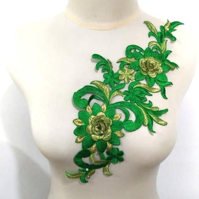 

Buruan beli] Renda Aplikasi Bordir Tabur / Patch Bordir Bunga Rosa Hijau Daun-Emas