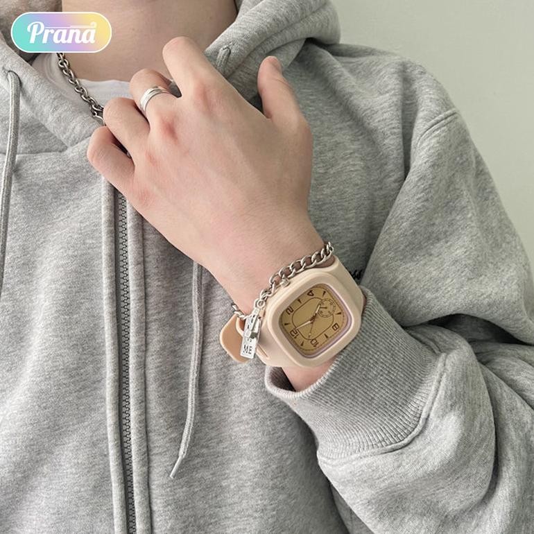 Bf888S Prana Jam Tangan Kotak Model Analog Dengan Warna Pastel Bahan Silikon Pn-Fac5071 Fb-4