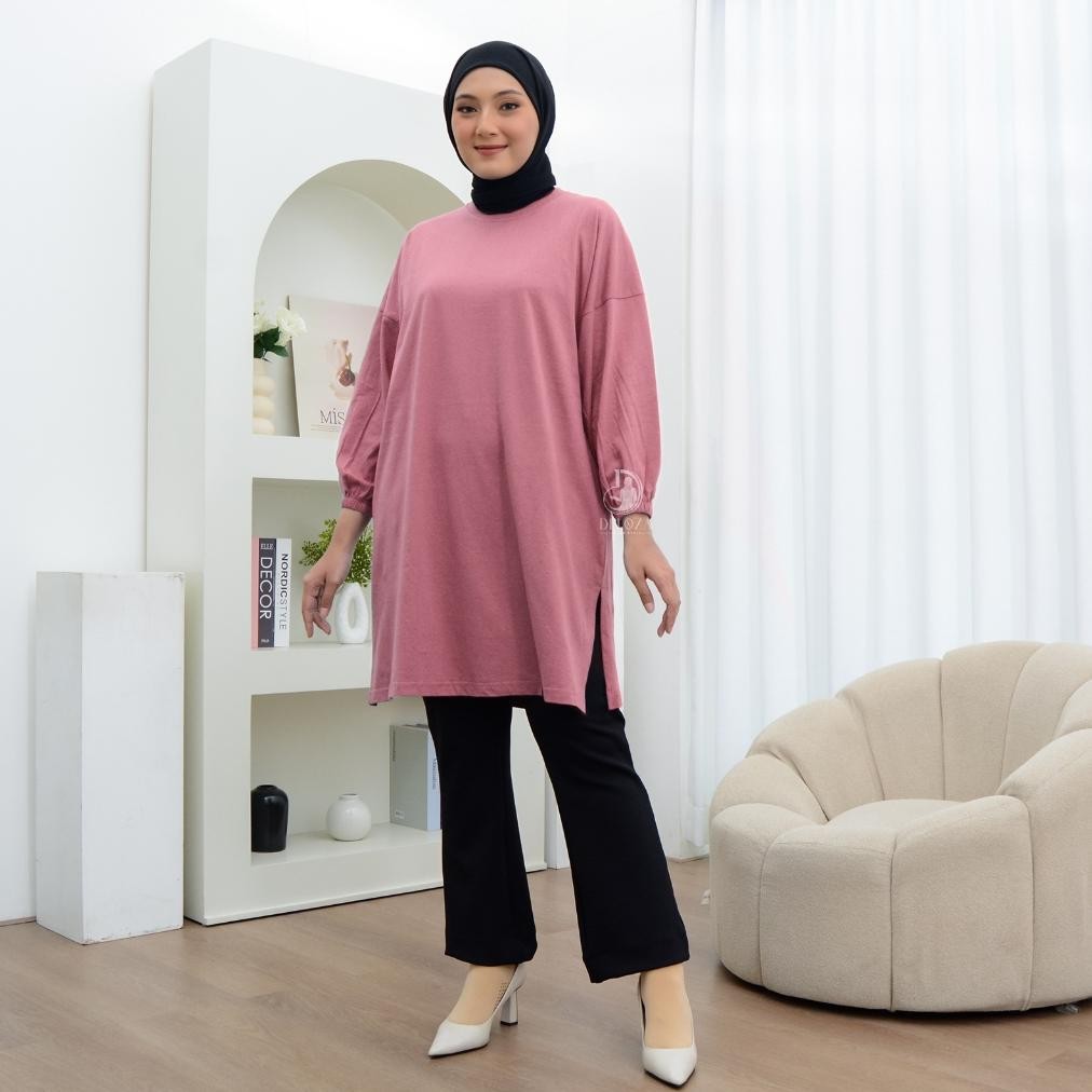 Bf888S Araya Tunik Balon Oversize Lengan Balon Atasan Wanita Panjang Polos Midi Dress Jumbo Katun Co