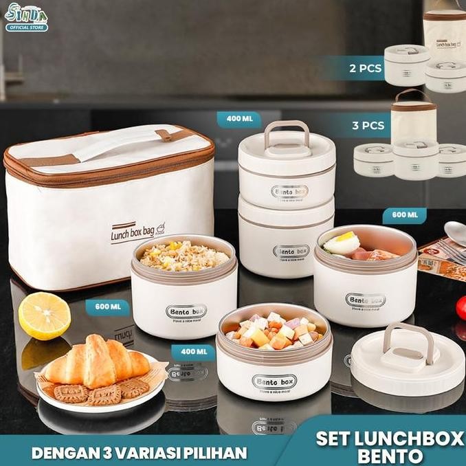

SINDA Kotak Makan Siang Bento 304 Stainless Steel Portabel, Tahan Bocor, Gaya Jepang, 1 Set 400ml/600ml T-100 LC